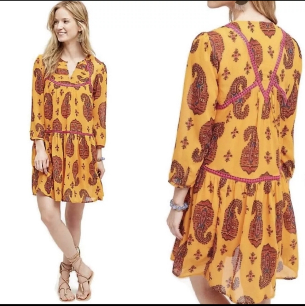 HOLDING HORSES by ANTHROPOLOGIE Betony Bohemian Southwestern Swing Dress Size 14